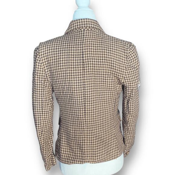 Vintage JH Collectibles Blazer Tan Navy Blue Plaid Structured Hourglass Wool - Picture 4 of 8